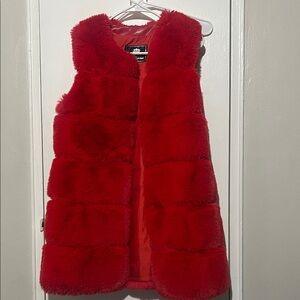 Vibrant Red Faux Fur Vest